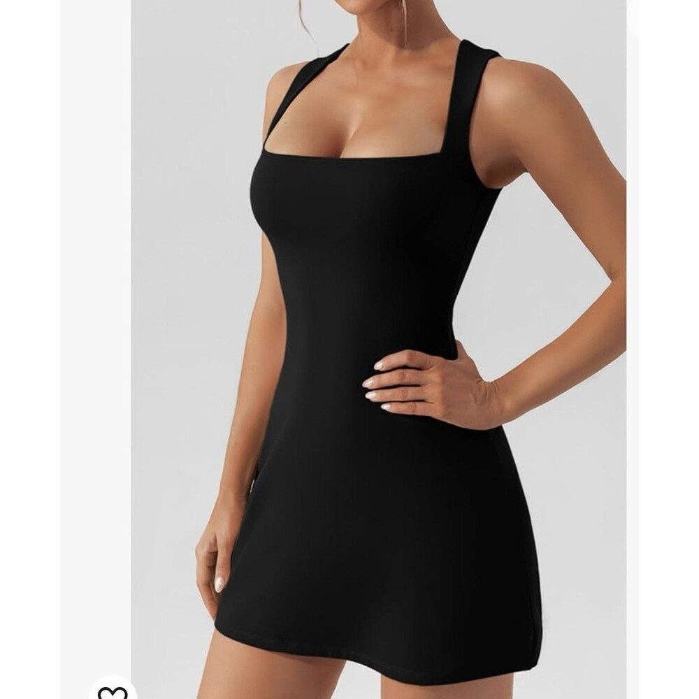 Qinsen Square Neck Stretch Flare Mini Dress Size 4 New With Tag